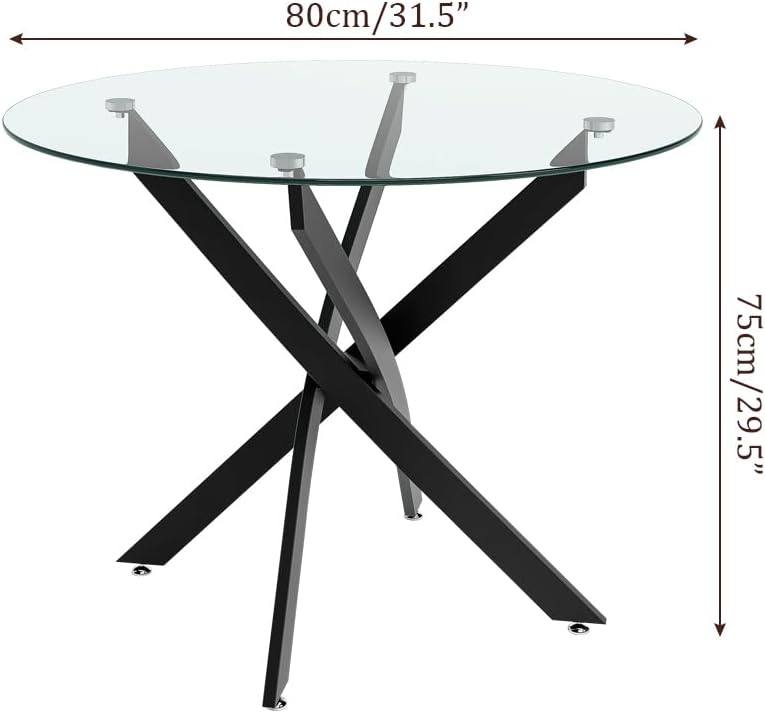 Glass Dining Table Modern Kitchen Table with Black Metal Legs 31.5 Inch Small Round Dining Table for Apartment Kitchen Dining Room - Image 2