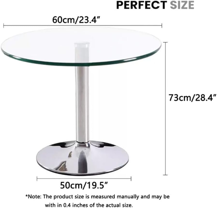 23.4" Round Glass Top Pedestal Table Glass Kitchen Dining Table, Modern Circular 2-4 Seat Breakfast Bistro Table Chrome Base - Image 2