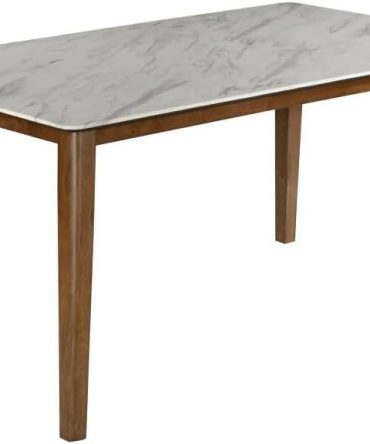 Wood & Faux Marble 63Inch Rectangular Dining Table with White Faux Marble Top and Angled Legs Dining Room & Home Kitchen White