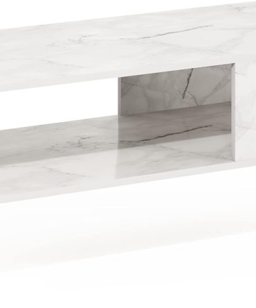 Mid Century Style Coffee Table with Wood Legs, Marble White