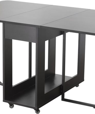 Folding Dining Table 35.4" Extra Wide Space Saving Drop Leaf Table with Lockable Wheels & Storage, Heavy Duty Eco Solid Wood Top 300lbs, Convertible Desk for Apartments/RV/Home Office