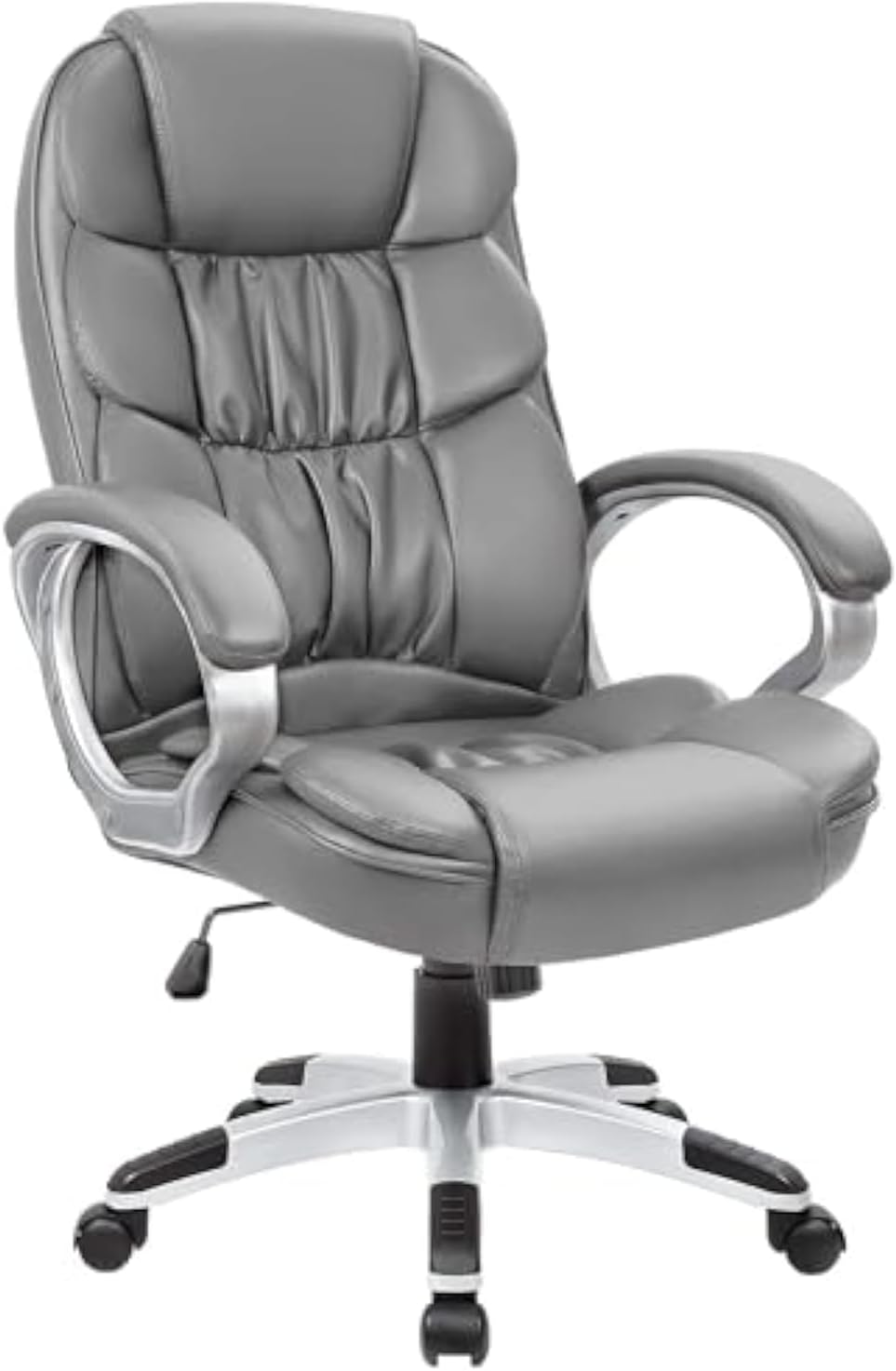Office Chair High Back Computer Chair Desk Chair, PU Leather Adjustable Height Modern Executive Swivel Task Chair with Padded Armrests and Lumbar Support (Gray)
