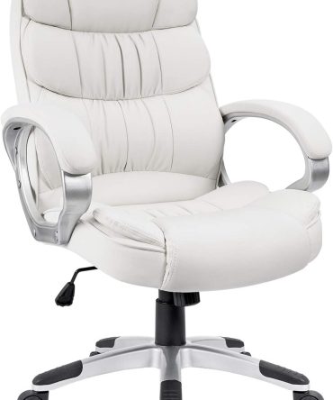 Office Chair High Back Computer Desk Chair, PU Leather Adjustable Height Modern Executive Swivel Task with Padded Armrests and Lumbar Support (White)
