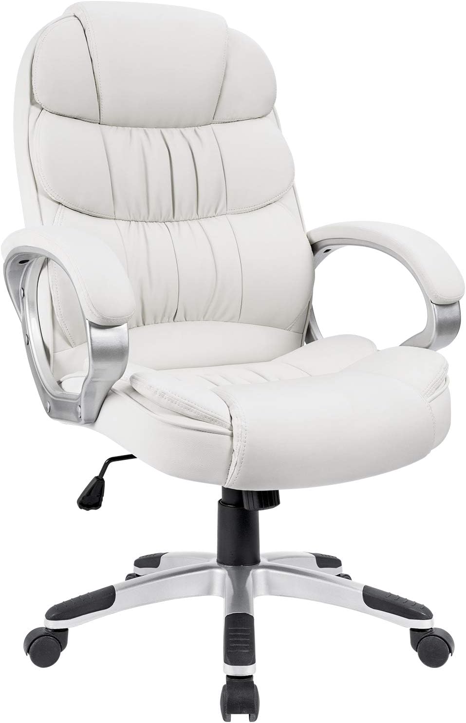 Office Chair High Back Computer Desk Chair, PU Leather Adjustable Height Modern Executive Swivel Task with Padded Armrests and Lumbar Support (White)