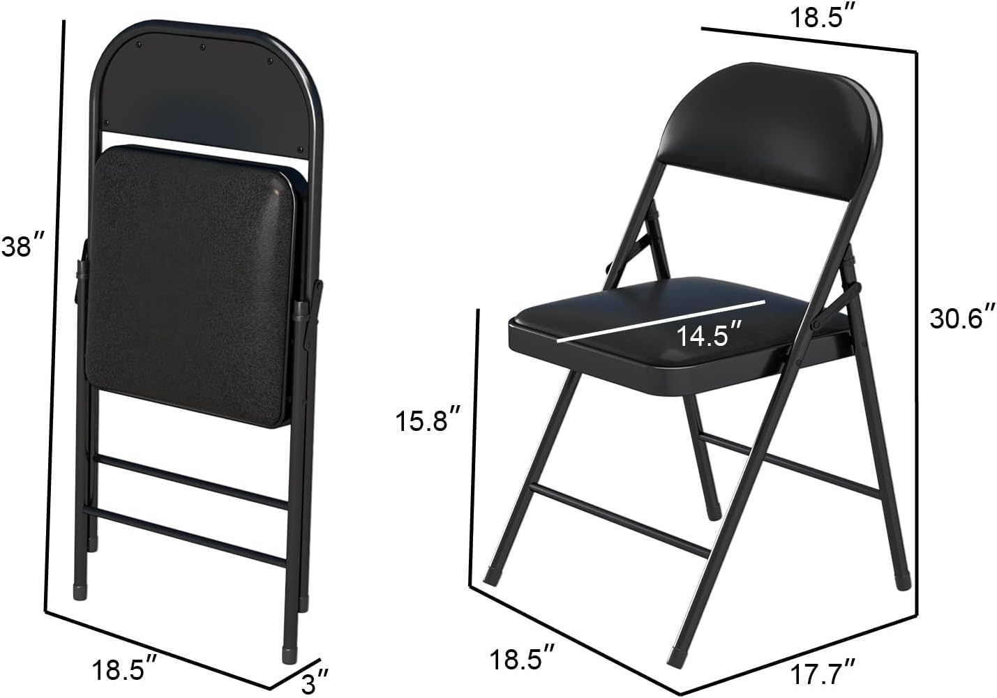 4 Pack Folding Chairs with Padded Cushion & Back, Padded Folding Chairs for Home, Office, Indoor, Outdoor Events (Black, 4 Pack) - Image 2