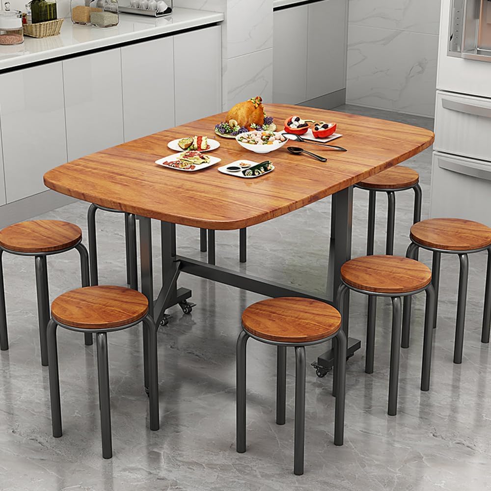 Multifunction Table Drop Leaf Dining Table - 47" Wooden Foldable Kitchen Table with 6 Wheels (Brown) - Image 2