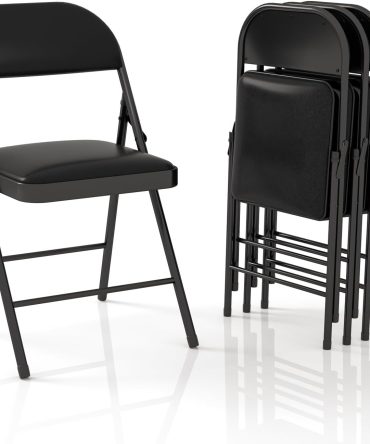 4 Pack Folding Chairs with Padded Cushion & Back, Padded Folding Chairs for Home, Office, Indoor, Outdoor Events (Black, 4 Pack)