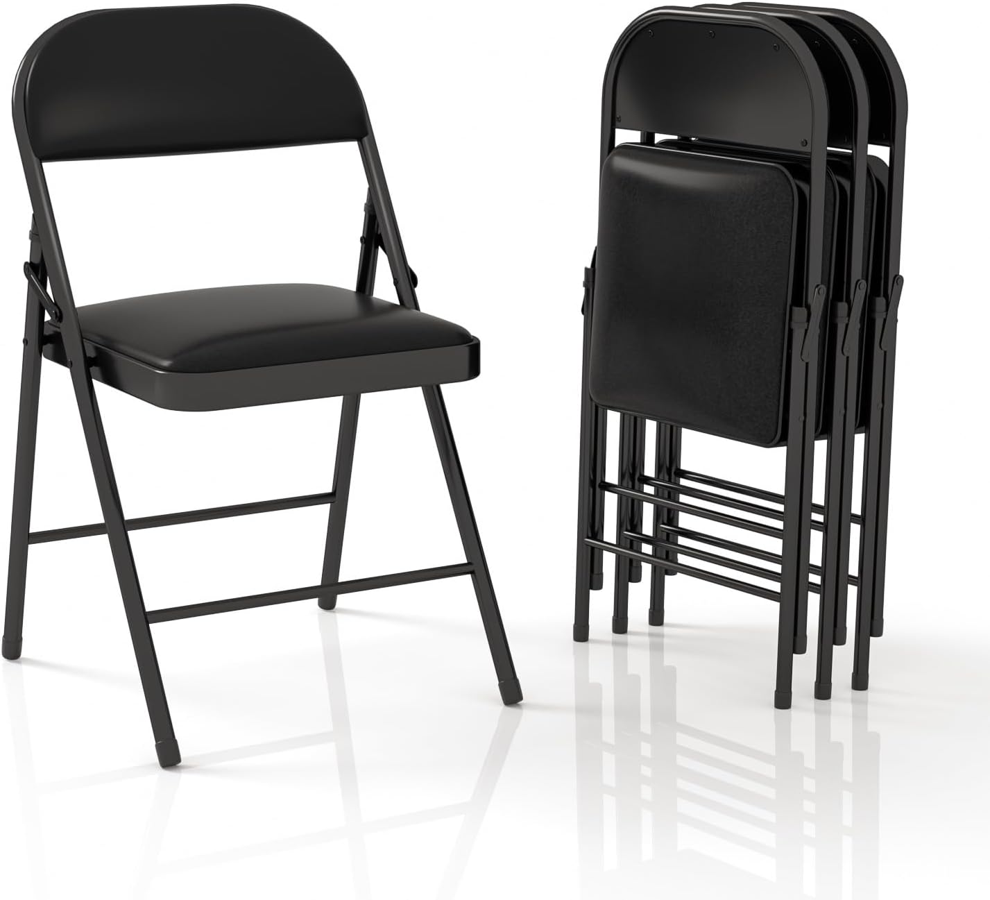4 Pack Folding Chairs with Padded Cushion & Back, Padded Folding Chairs for Home, Office, Indoor, Outdoor Events (Black, 4 Pack)