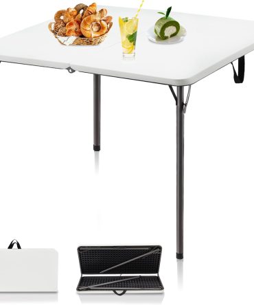 34" Folding Table, Portable Square Folding Card Table with Collapsible Legs & Carrying Handle, Plastic Tables for Camping,Picnic, Office, Party, White