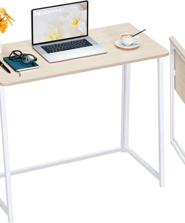 Folding Desk, Small Foldable Desk 31.5" for Small Spaces, Space Saving Computer Table Writing Workstation for Home Office, Easy Assembly, Oak