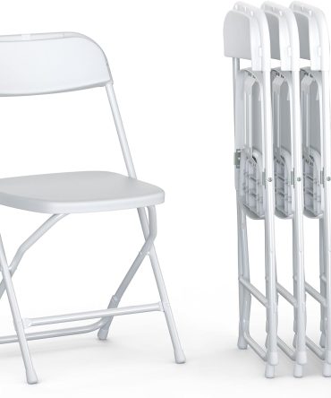 4 PACK White Foldable Plastic Chair | Folding & Stackable | 350 lbs Capacity Steel Frame Seats for Indoor Outdoor | Commercial Use Events Wedding Party Events Bulk Picnic Kitchen Dining
