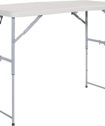 Resin Multipurpose Rectangle Table, 4-Feet Long, Height Adjustable, Center Folding Table, Light Gray
