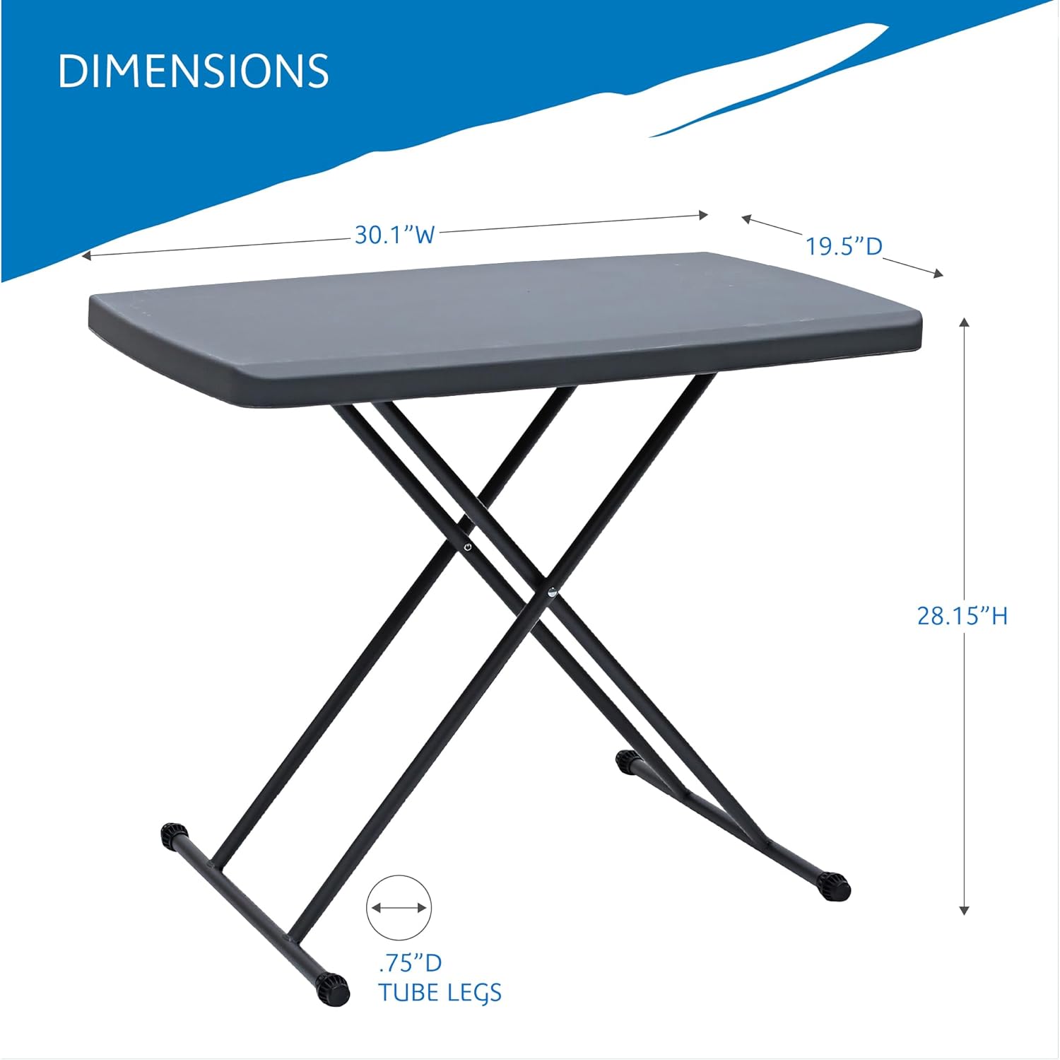 Small Camping Personal Folding Table, Heavy Duty Utility Table, Adjustable Height, Charcoal, 19.5” L x 30” W x 28" H - Image 2
