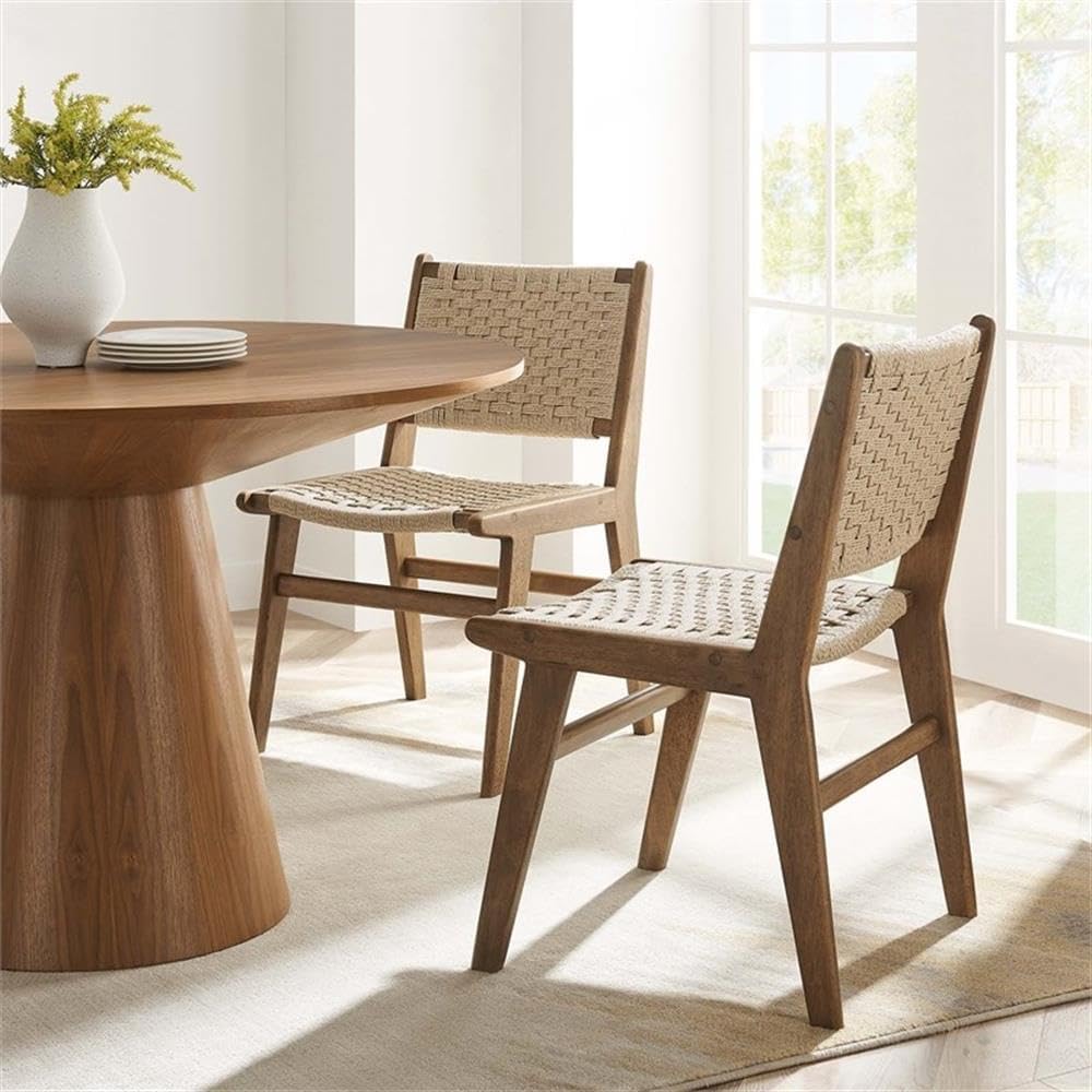 Woven Rope Wood Dining Side Chair in Walnut Natural - Image 2