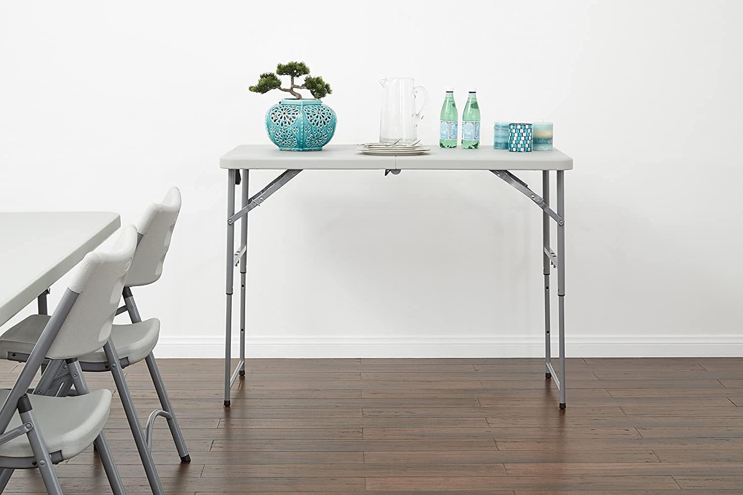 Resin Multipurpose Rectangle Table, 4-Feet Long, Height Adjustable, Center Folding Table, Light Gray - Image 2
