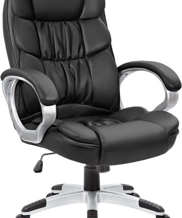Office Chair High Back Computer Desk Chair, PU Leather Adjustable Height Modern Executive Swivel Task Chair with Padded Armrests and Lumbar Support (Black)