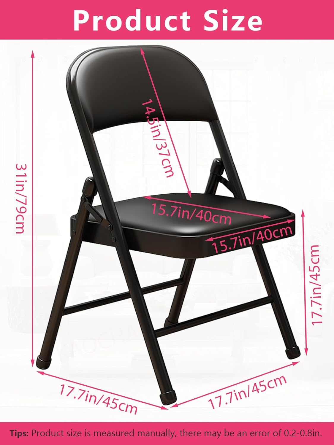 1 Pack Bulk Folding Chairs with Padded Cushion, Single Black Steel Metal Frame Foldable Chair for Indoor and Outdoor, Portable Stackable Commercial Seat for Bedroom Patio Party Event - Image 2