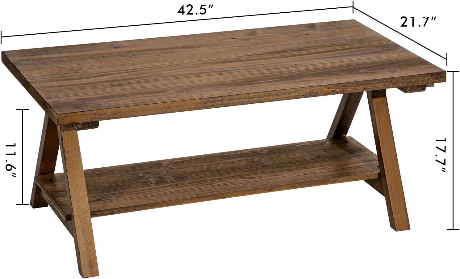 Solid Wood Coffee Table - 42.5” Firwood Farmhouse Rustic Wooden Coffee Tables for Living Room, Solid Firwood Rectangle Coffee Table, Center Table for Living Room, Brown - Image 2