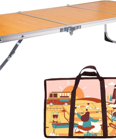 Folding Camping Table,3 Feet Portable Outdoor Table with Aluminum Legs,3 Fold Lightweight Beach Table with Handle,Camping Accessories for Home Picnic BBQ Garden Cooking