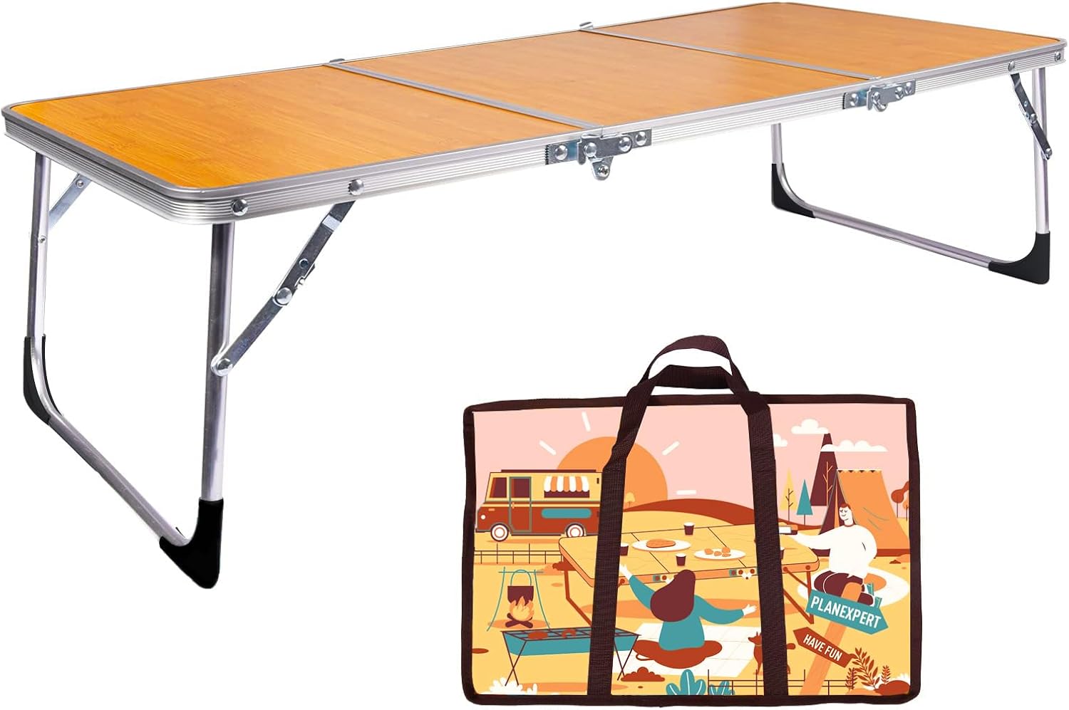 Folding Camping Table,3 Feet Portable Outdoor Table with Aluminum Legs,3 Fold Lightweight Beach Table with Handle,Camping Accessories for Home Picnic BBQ Garden Cooking