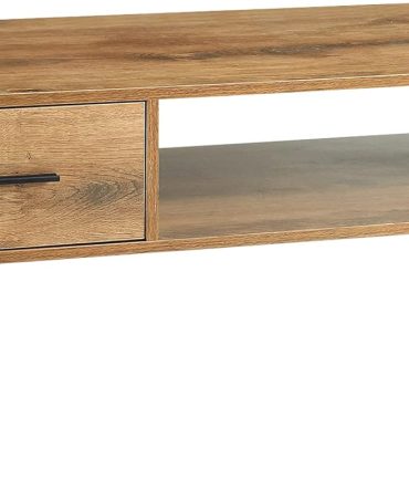 Coffee Table, Mid Century Modern Style Cocktail Table TV Stand with Drawer, Open Storage Shelf, Stable Floor-Anti-Scratching Pine Leg for Home, Office, Living Room