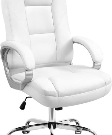 Office Chair Computer Desk Chair Gaming - Ergonomic High Back Cushion Lumbar Support with Wheels Comfortable White Leather Racing Seat Adjustable Swivel Rolling Home Executive