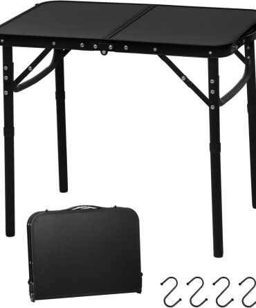 2024 Reinforced Small Folding Table Portable, Small Foldable Camping Table, Heavy-Duty Mini Folding | Adjustable Height | Lightweight  Aluminum with Handle | Black 25.2"x16.3"x22.2"