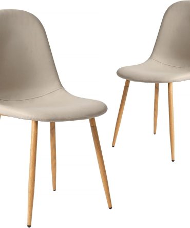 Dining Chairs Set of 2 with Upholstered Cushion Seat Back & Metal Legs, Morden Armless Accent Chairs for Kitchen, Living Room, Light Grey