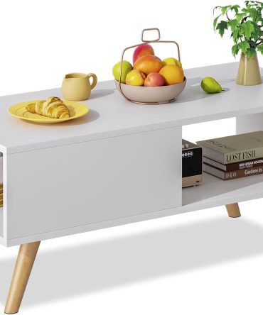 Wood Coffee Table,Large Middle Center Table for Living Room, White Aesthetic Coffee Table with Storage, Modern Tea Dining Table for Home Small Space,39.4 * 19.7 * 18.5 in,White