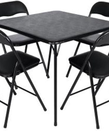 5 Piece Folding Vinyl Tables and Chairs with Easy Cleaning and Storage for Home Use, Indoor Spaces, and Office, Black