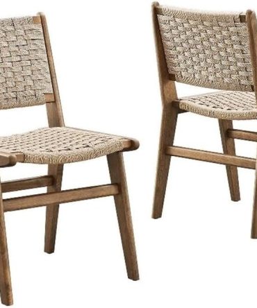 Woven Rope Wood Dining Side Chair in Walnut Natural