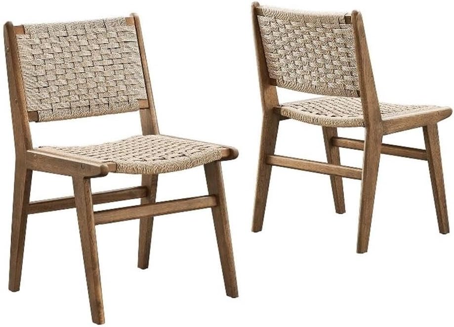 Woven Rope Wood Dining Side Chair in Walnut Natural