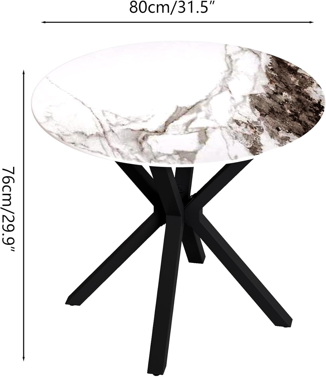 Round Faux Marble Dining Table for 2-4 with Metal Legs, 31.5 Inch Modern Small Sintered Stone Kitchen Table for Kitchen Dining Room (White) - Image 2