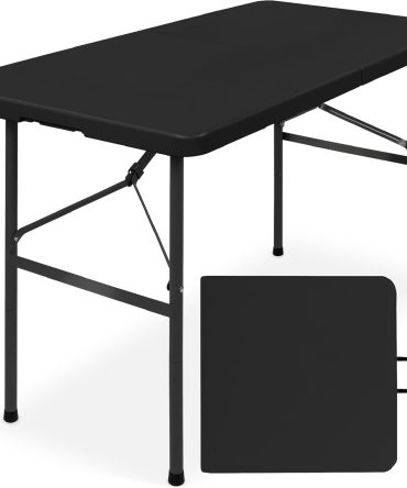 4ft Plastic Folding Table, Indoor Outdoor Heavy Duty Portable w/Handle, Lock for Picnic, Party, Camping - Black