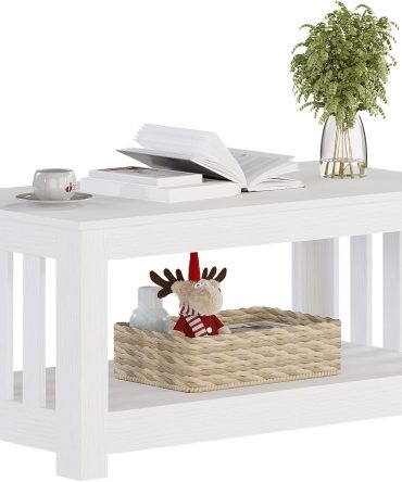 Wooden One Style Fits All Coffee Table - White Coffee Table, 2-Tier Rectangular Console for Living Room, Large Coffee Table
