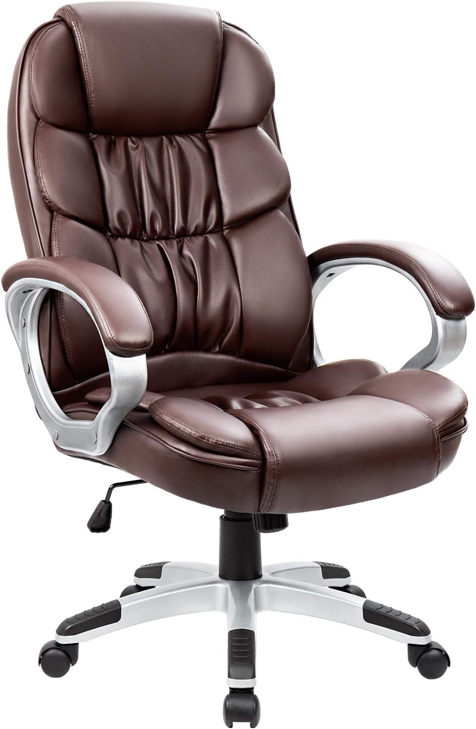 Office Chair High Back Computer Chair Ergonomic Desk Chair, PU Leather Adjustable Height Modern Executive Swivel Task Chair with Padded Armrests and Lumbar Support (Brown)