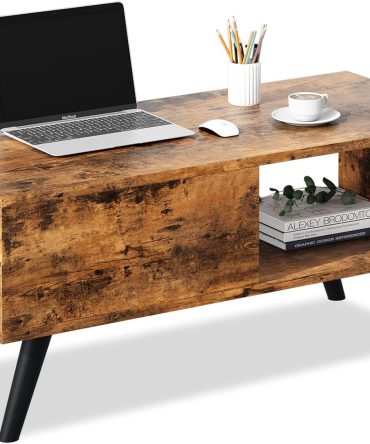 Coffee Tables for Living Room,Middle Table Mid-Century Coffee Table, Wooden Accent Table with Large Open Storage Shelf, Wood Grain Finish,39.4 * 19.7 * 18.5 in,Brown