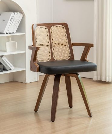 Set of 1 Swivel Dining Chair - Bentwood Chairs with Cane Back, Walnut Bentwood Frame, Cushion Arms,Walnut Dining Chair for Kitchen/Restaurant/Living Room (Walnut Black)