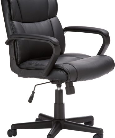 Office Computer Task Desk Chair with Padded Armrests, Mid-Back, Adjustable, 360 Swivel, Rolling, 275 Pound Capacity,  Certified, 24.2"D x 24"W x 34.8"H, Black Faux Leather