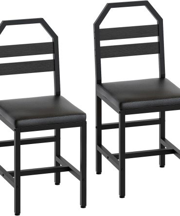 Dining Chairs Set of 2, Kitchen Chairs with Back Support, Upholstered Seat and Metal Legs, for Dining Room, Kitchen, Living Room, Black