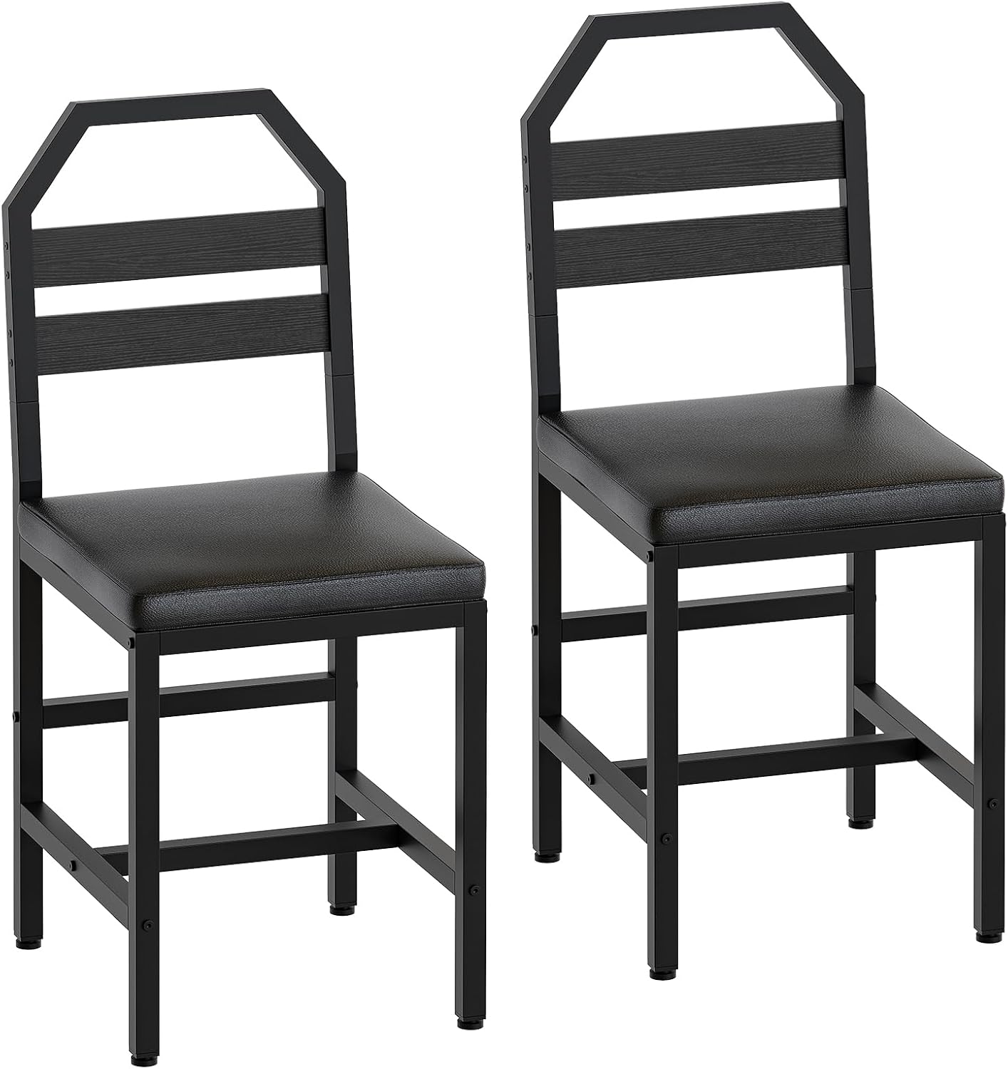 Dining Chairs Set of 2, Kitchen Chairs with Back Support, Upholstered Seat and Metal Legs, for Dining Room, Kitchen, Living Room, Black