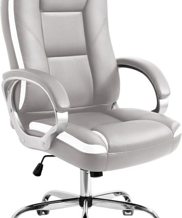 Office Chair Computer Desk Chair Gaming - Ergonomic High Back Cushion Lumbar Support with Wheels Comfortable Grey Leather Racing Seat Adjustable Swivel Rolling Home Executive