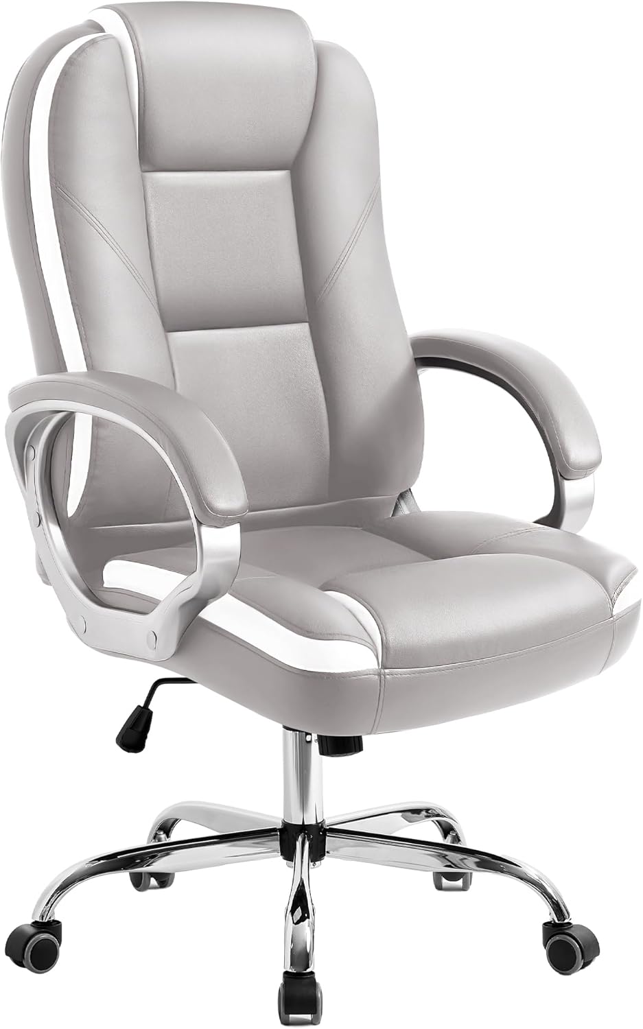 Office Chair Computer Desk Chair Gaming - Ergonomic High Back Cushion Lumbar Support with Wheels Comfortable Grey Leather Racing Seat Adjustable Swivel Rolling Home Executive