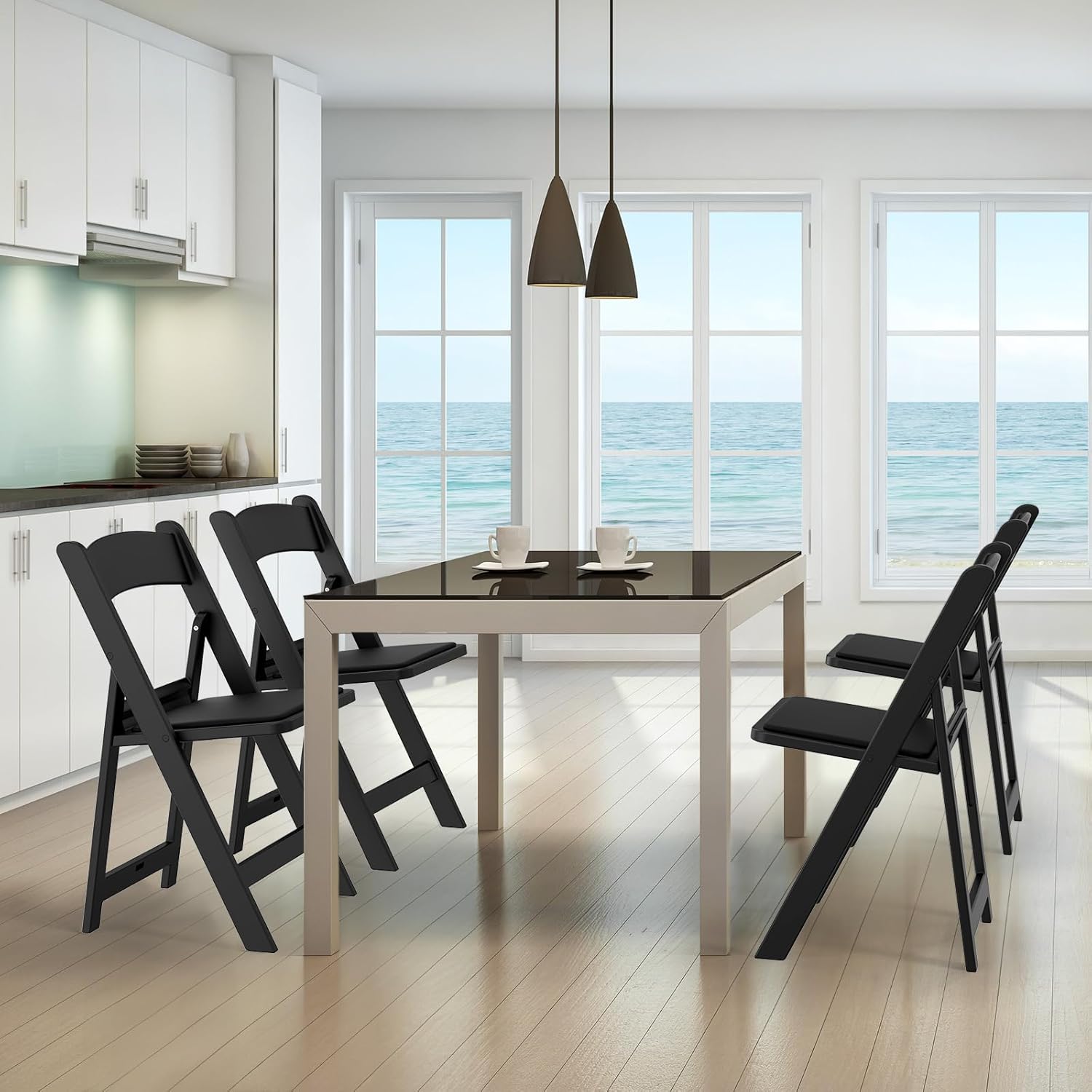 Resin Folding Chairs with Cushion, Foldable Plastic Chair with Comfortable Padded Seats, Perfect for Event Party Indoor Outdoor, Black, 1 PC - Image 2