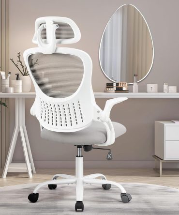 Home Office Desk Chair, Ergonomic Computer Managerial Executive Chairs High-Back Work Swivel Task Chairs with Wheels, Lumbar Support, Comfy Flip-up Armrest for Gaming, Study, Student, Grey