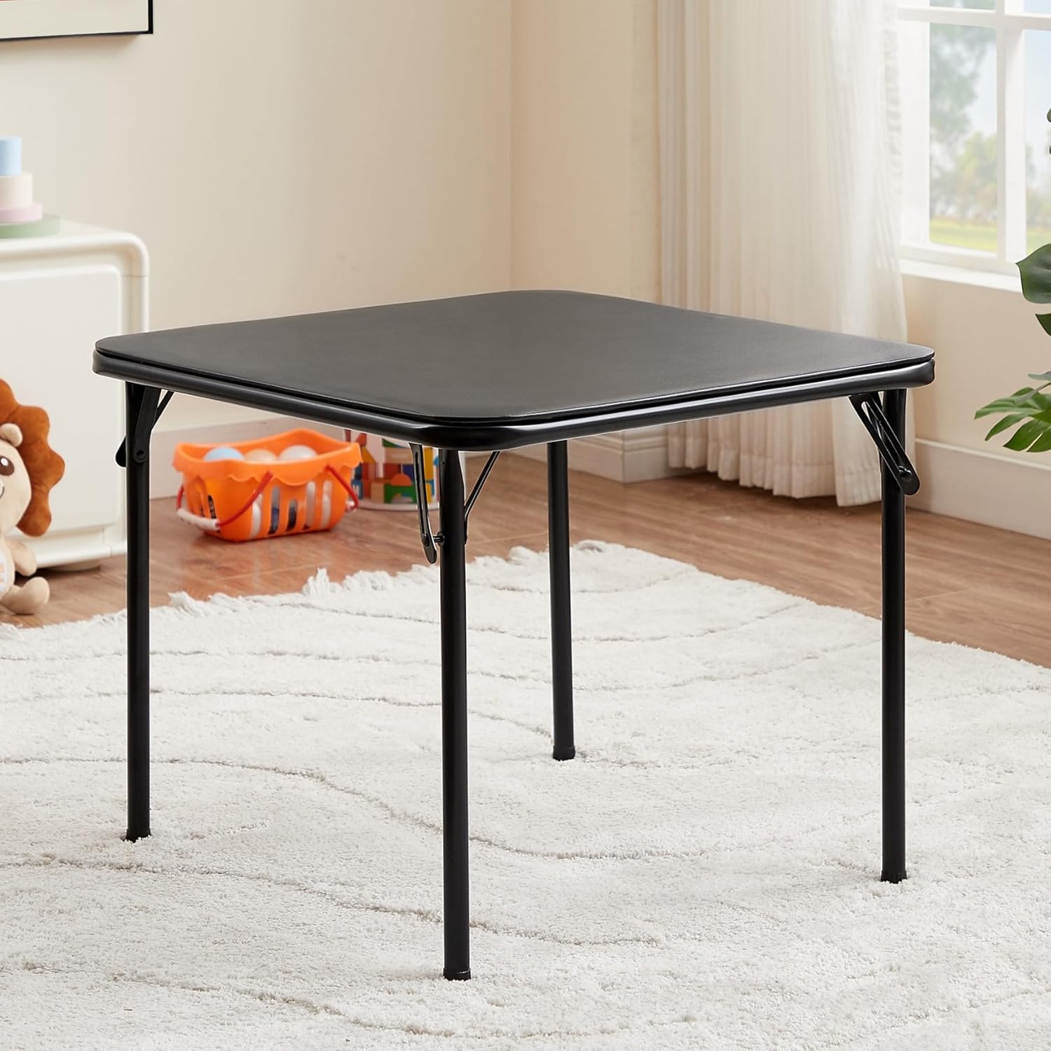 24'' Kids Folding Card Table, Portable, with Ultra Soft PU Padded Cushion, 1 Piece, Matte Black - Image 2