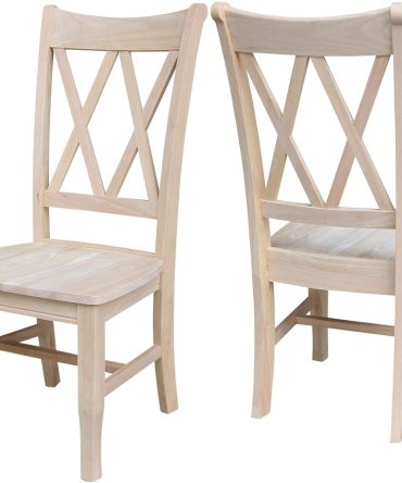 Set of 2 Double X-Back Dining Chairs, Armless, Real Wood, Kitchen/Dining/Accent, 19.9"W x 22"D x 41.3"H, 225 Lbs Wt. Capacity, DIY, Paint/Stain In Any Color, Unfinished