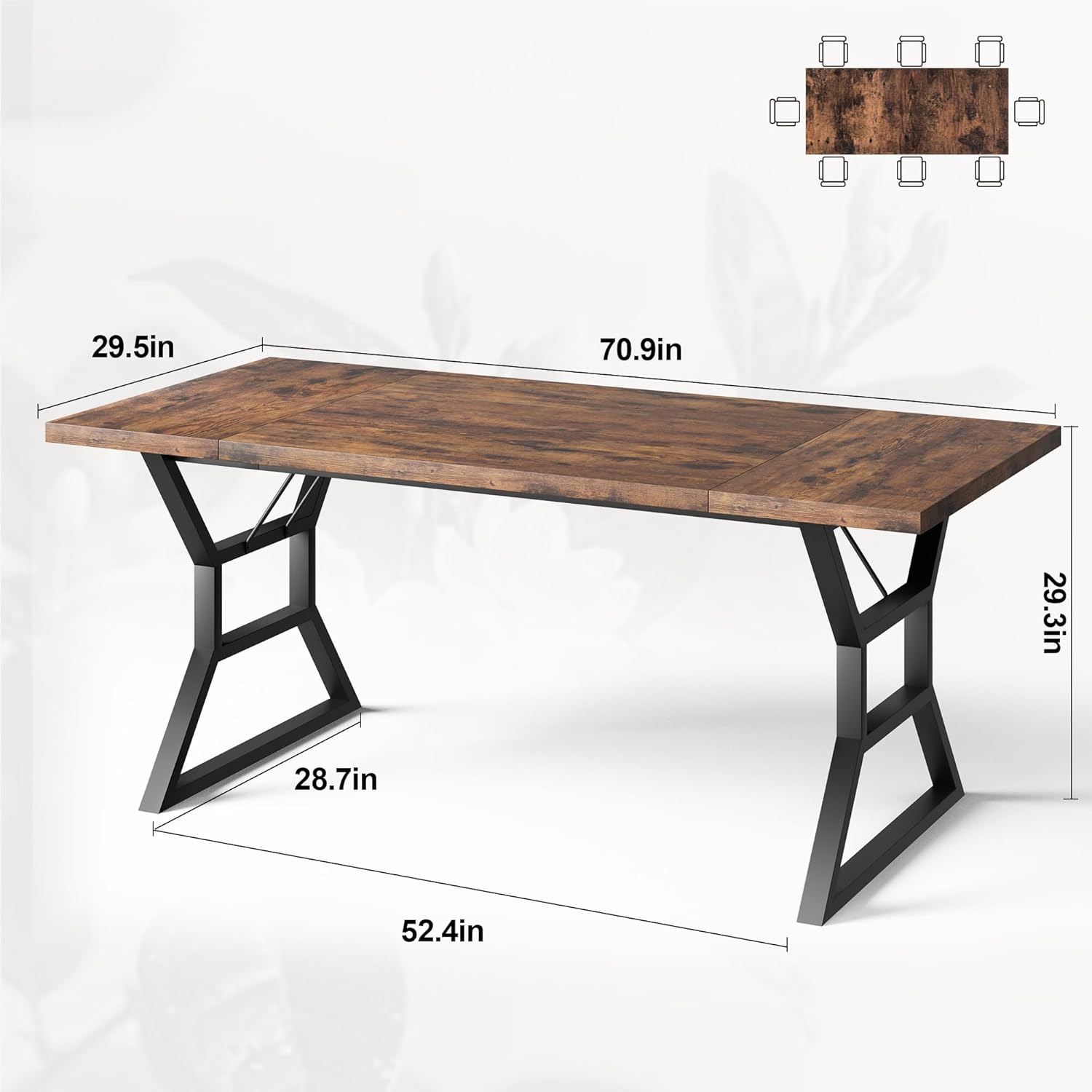 70.9" Large Dining Room Table for 6, Rectangular Kitchen Table with Heavy Duty Metal Legs, Farmhouse Wooden Dining Table for Big Family (Brown) - Image 2