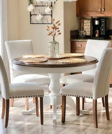 Upholstered Dining Chairs Set of 4, Fabric Dining Room Kitchen Side Chair with Nailhead Trim and Wood Legs Beige