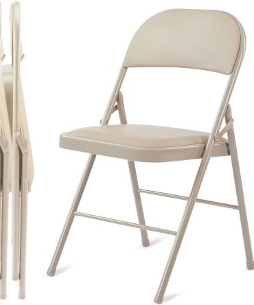 2 Pack Folding Chairs with Leather Padded Cushion Seats & Durable Metal Frame, Comfortable, Foldable, Portable, Commercial Event Seat, Indoor Outdoor for Parties, Home, Office, Kahki